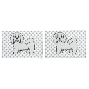 White Havanese Cartoon Dog Illustration Pillowcase