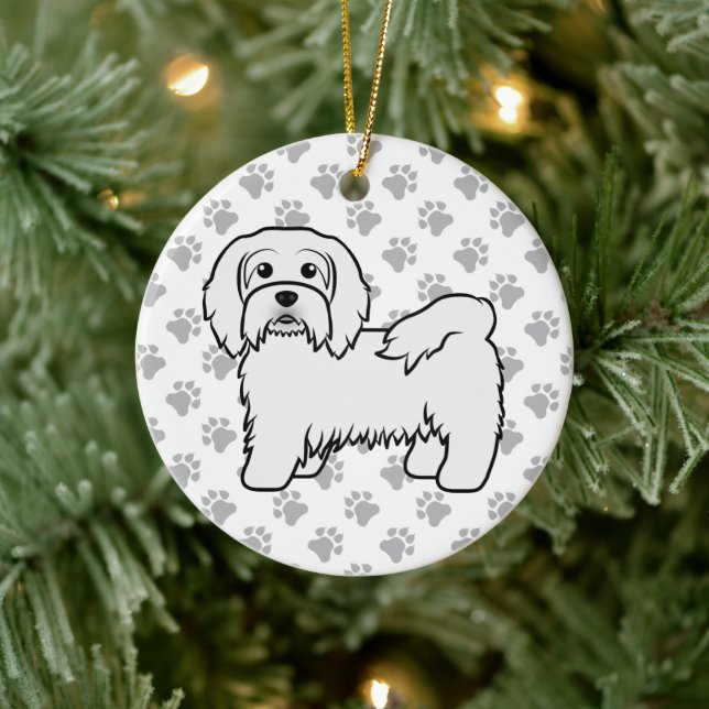 White Havanese Cute Cartoon Dog Illustration Ceramic Ornament (Tree)