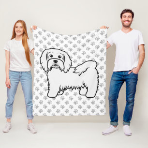White Havanese Cute Cartoon Dog Illustration Fleece Blanket