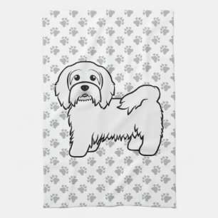 White Havanese Cute Cartoon Dog Illustration Kitchen Towel