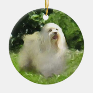 White Havanese on Porcelain Holiday Ornament