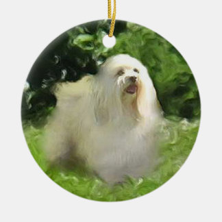 White Havanese on Porcelain Holiday Ornament