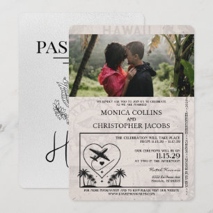 White Hawaii Passport Wedding Invitation