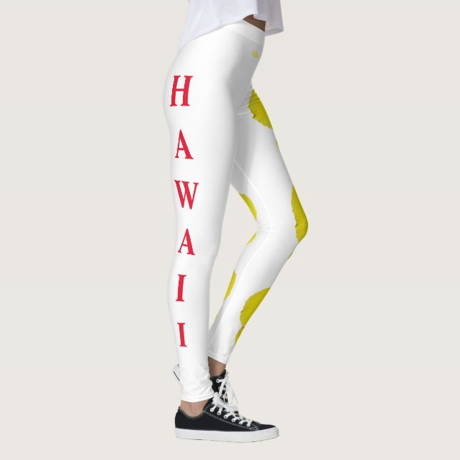 White Hawaii State Flower Jaune Hibiscus Leggings (Droite)
