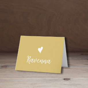 White Heart and Handwritten Name Gold Note Card