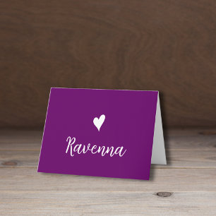 White Heart and Handwritten Name  Plum Purple Note Card