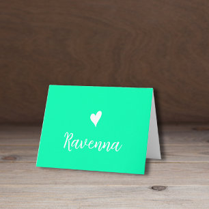 White Heart and Handwritten Name Seafoam Green Note Card