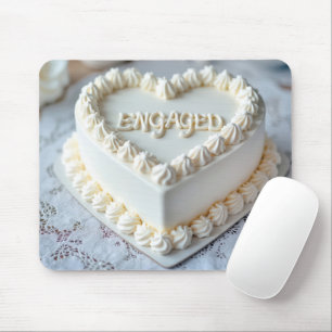 White Heart Cake For Engagement Mouse Pad
