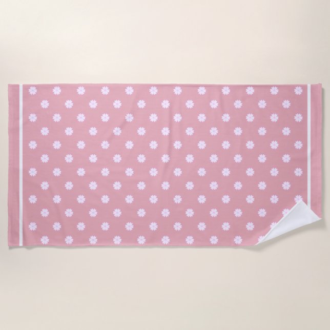 White Heart Flower Pattern on Light Rose Gold Beach Towel (Front)
