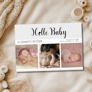 White Heart Hello Baby Three Photos Baby Thank You Card