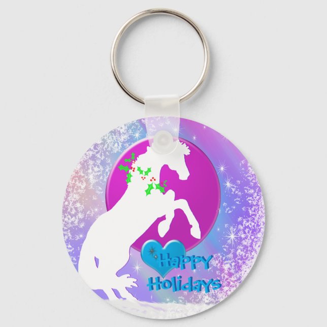 White Heart Horses V Holiday (Colourful Haze) Keychain (Front)