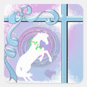 White Heart Horses V Holiday (Pink/Lav Swirl/Wind) Square Sticker