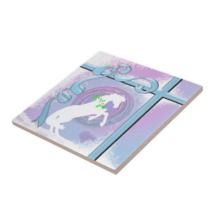 White Heart Horses V Holiday (Pink/Lav Swirl/Wind) Tile