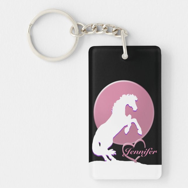 White Heart Horses V (Pink) Keychain (Front)
