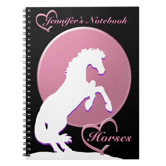 White Heart Horses V (Pink) Notebook (Front)