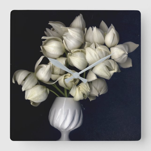 "White heart in black" Square Wall Clock (Front)