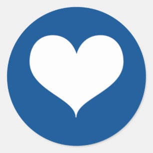 White Heart on Cobalt Blue Background Classic Round Sticker