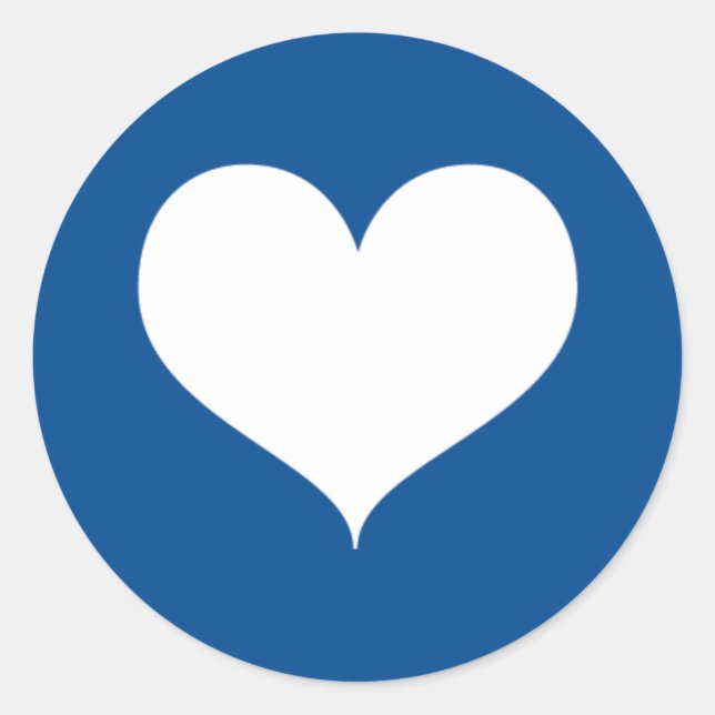 White Heart on Cobalt Blue Background Classic Round Sticker (Front)