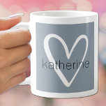 White Heart on Dusty Blue Monogram Coffee Mug<br><div class="desc">This stylish coffee mug features a first name over a cute white heart on a dusty blue background. MORE colours and matching items in our collection.</div>