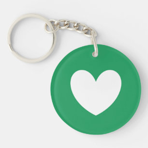 White heart on Kelly green Keychain