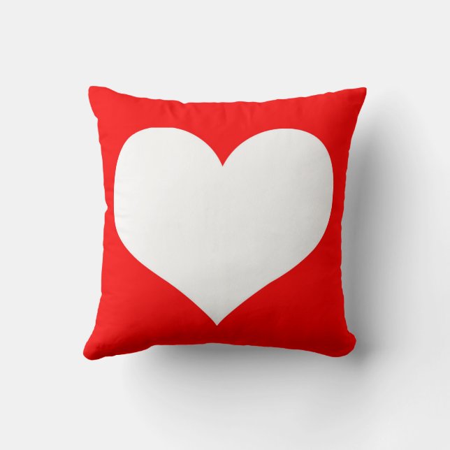 White heart on red background simple throw pillow (Back)