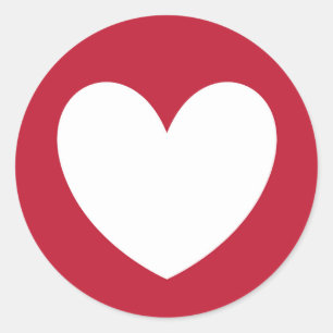 White heart on red classic round sticker