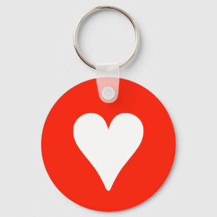 White heart on red - Key ring