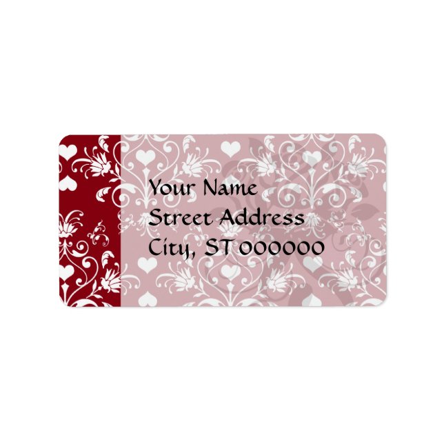 white heart on red romantic love damask label (Front)