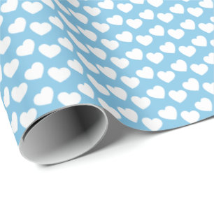 White Heart Pattern on Light Blue Wrapping Paper