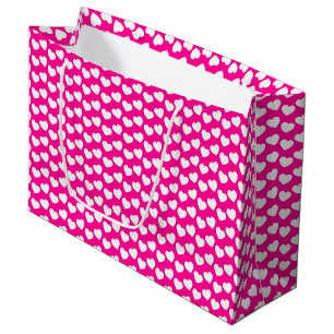 White Heart Pattern on Pink Large Gift Bag