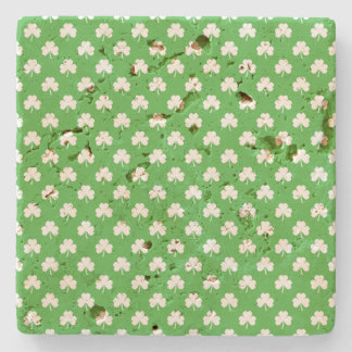 White Heart-Shaped Clover on Green St. Patrick's Stone Coaster
