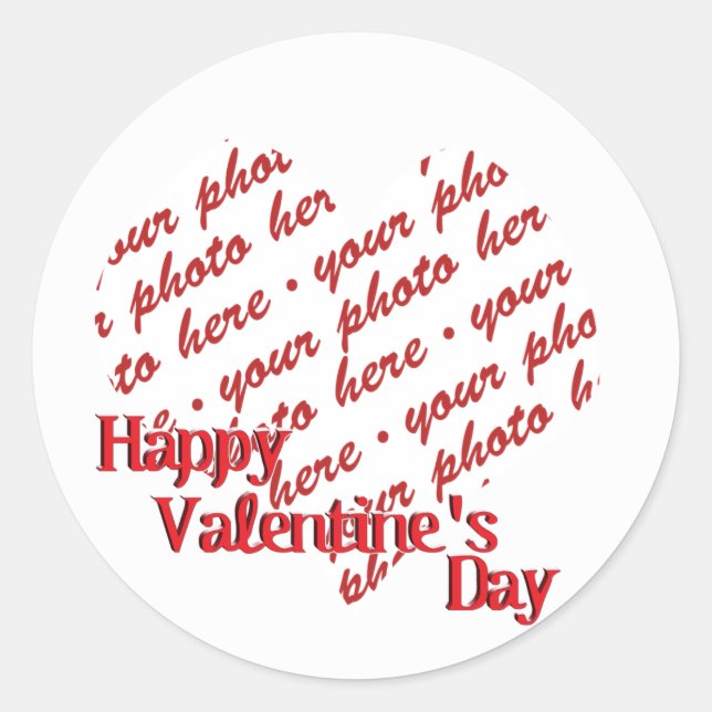 White Heart Valentine's Day Photo Frame Classic Round Sticker (Front)