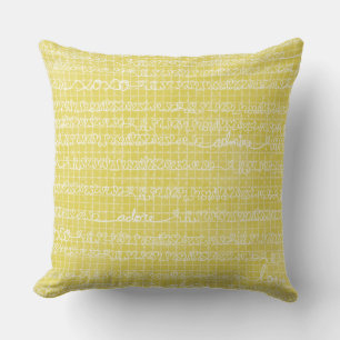 White Hearts and Love Words on Yellow Throw Pillow