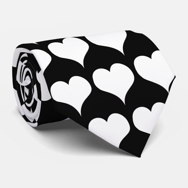 White Hearts Design Tie (Rolled)