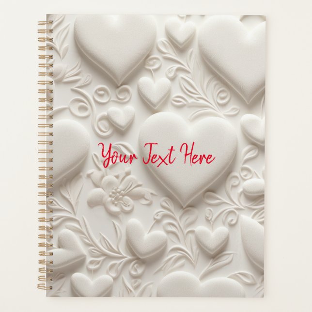 White Hearts (Embossed Look)  Planner (Front)