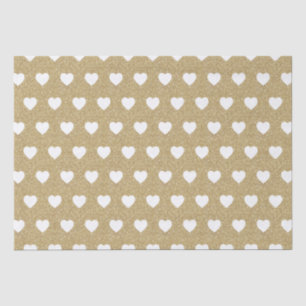 White Hearts, Gold Glitter Sparkles Tissue Paper