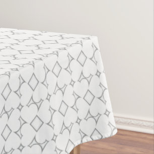 White Hearts Grey Diamond Pattern Tablecloth