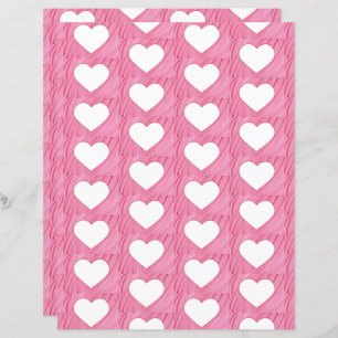 White hearts on abstract pink scrapbook paper