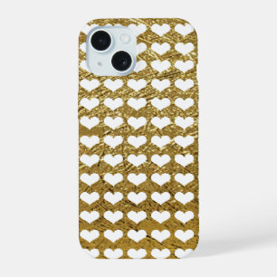 white hearts on golden iPhone 15 case