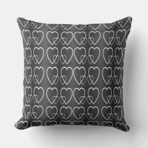 White hearts on grey throw pillow