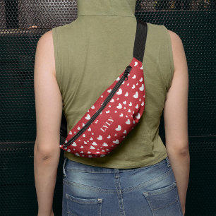 White Hearts On Red Background Valentine's Day Fanny Pack