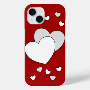 White Hearts on Red iPhone 15 Case