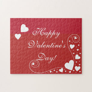 White Hearts on Red Jigsaw Puzzle