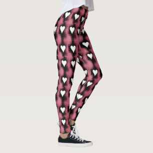 White Hearts On Red Panel  Leggings