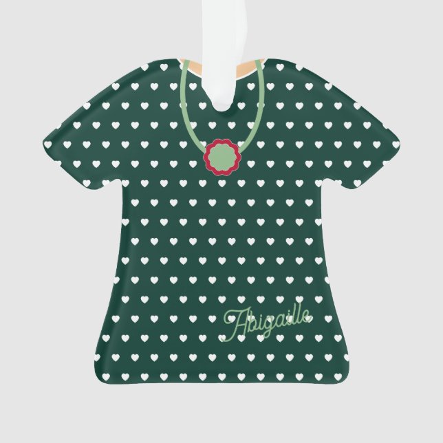 White Hearts Over Green TShirt Dress Figurine Ornament (Front)