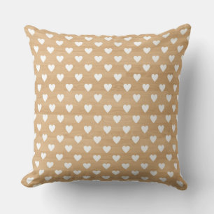 White Hearts Patter on Faux Wood Background Throw Pillow