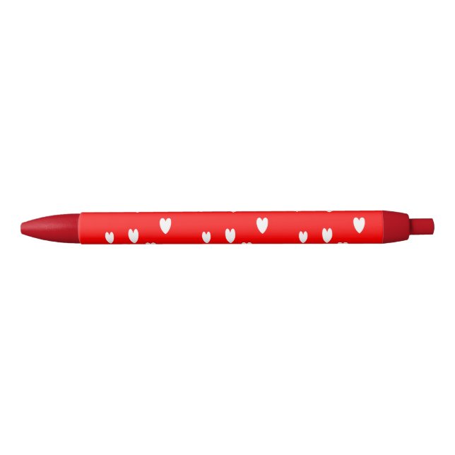 White hearts pattern on red black ink pen (Front)