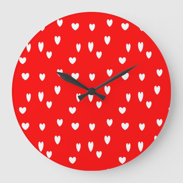 White hearts pattern on red large clock (Front)