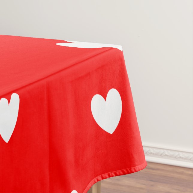 White hearts pattern on red tablecloth (In Situ)