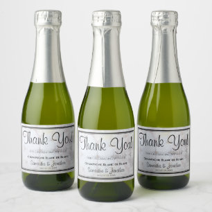 White Hearts & Peonies Thank You Wedding Sparkling Wine Label